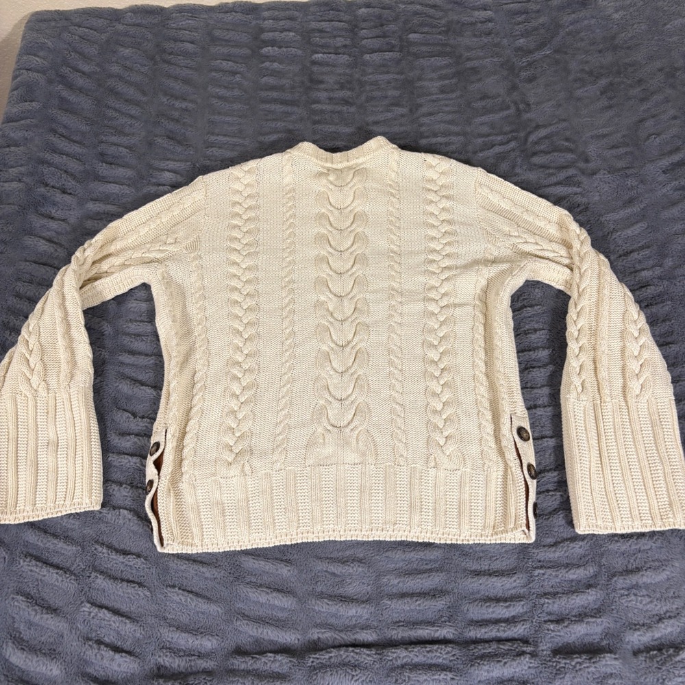 Polo Ralph Lauren Cream Cotton Cable Knit Side Button Sweater Large AR911 - Picture 3 of 8